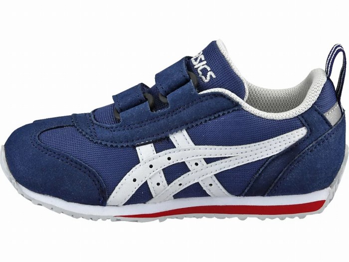 【送料無料】★約3歳〜7歳の児童向け★【2022年春夏モデル】【asics　アシックス】【シューズ　靴】 TUM185 キッズ シューズ 男の子 アイダホ MINI JP プレスクール ベルト かっこいい 子供 こども ジュニア ネイビーブルー×ホワイト スクスク すくすく 5001 [220513]