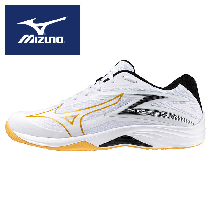 【あす楽】★エントリーモデル！軽さと柔らかい履き心地★【2024年春夏モデル】【ミズノ　MIZUNO】【シューズ　靴】 バレーボールシューズ サンダーブレード Z メンズ レディース 男女兼用 V1GA237010 ホワイト×ゴールド×ブラック [ten][240225] 父の日 プレゼント