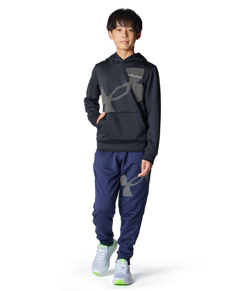 【 2025年 秋冬モデル】【 アンダーアーマー UNDER ARMOUR 】【 ウェア 】 ジュニア フーディー UA テックテリー スーパー ビッグロゴ パーカー 子供 小学生 男の子 男子 スポーツ ウェア 6007817 (001) ブラック/カーキベース [ten][250904][amz] クリスマス プレゼント 3