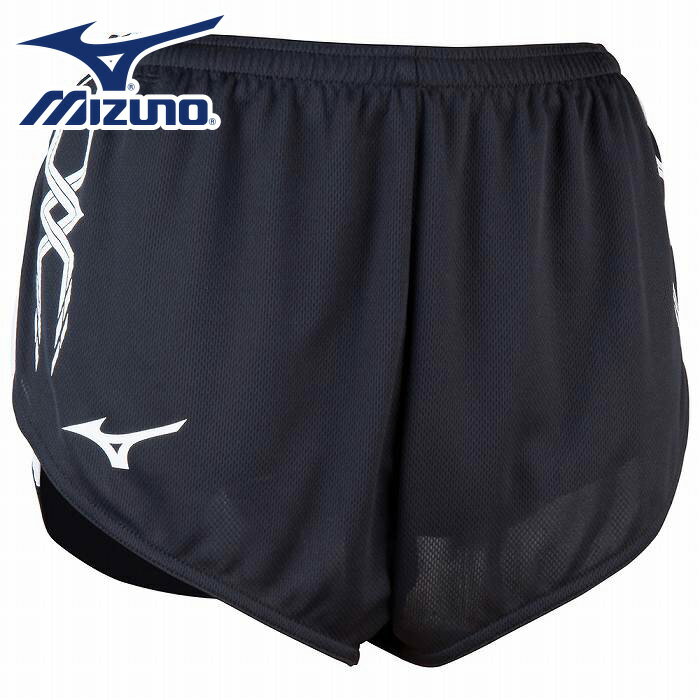 ★股関節部の可動域が広く、走りやすい★【メール便可230円】【ミズノ　MIZUNO】【ウェア】陸上　レーシングパンツ　レディース　女性用　ショートパンツ　インナー付き　吸汗速乾　U2MB825009　ブラック×ホワイト　[200203]