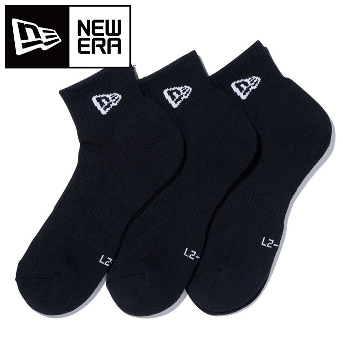 【メール便可230円】★3足組！定番商品、くるぶしより上のアンクル丈★【ニューエラ　NEW ERA】【ソックス　靴下】 アンクル ソックス 3ペア メンズ レディース 男女兼用 大人 ジュニア 子供 こども 黒 11531695 ブラック [240205]