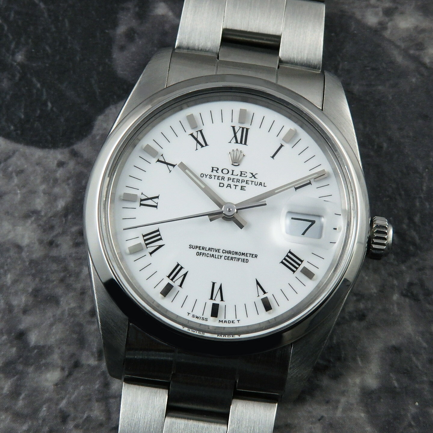 オイスター 腕時計（メンズ） ロレックス オイスターパーペチュアルデイト 15000 34mm ホワイトローマ ダイヤル Ref.15000 1987年製 ヴィンテージ ROLEX 自動巻式