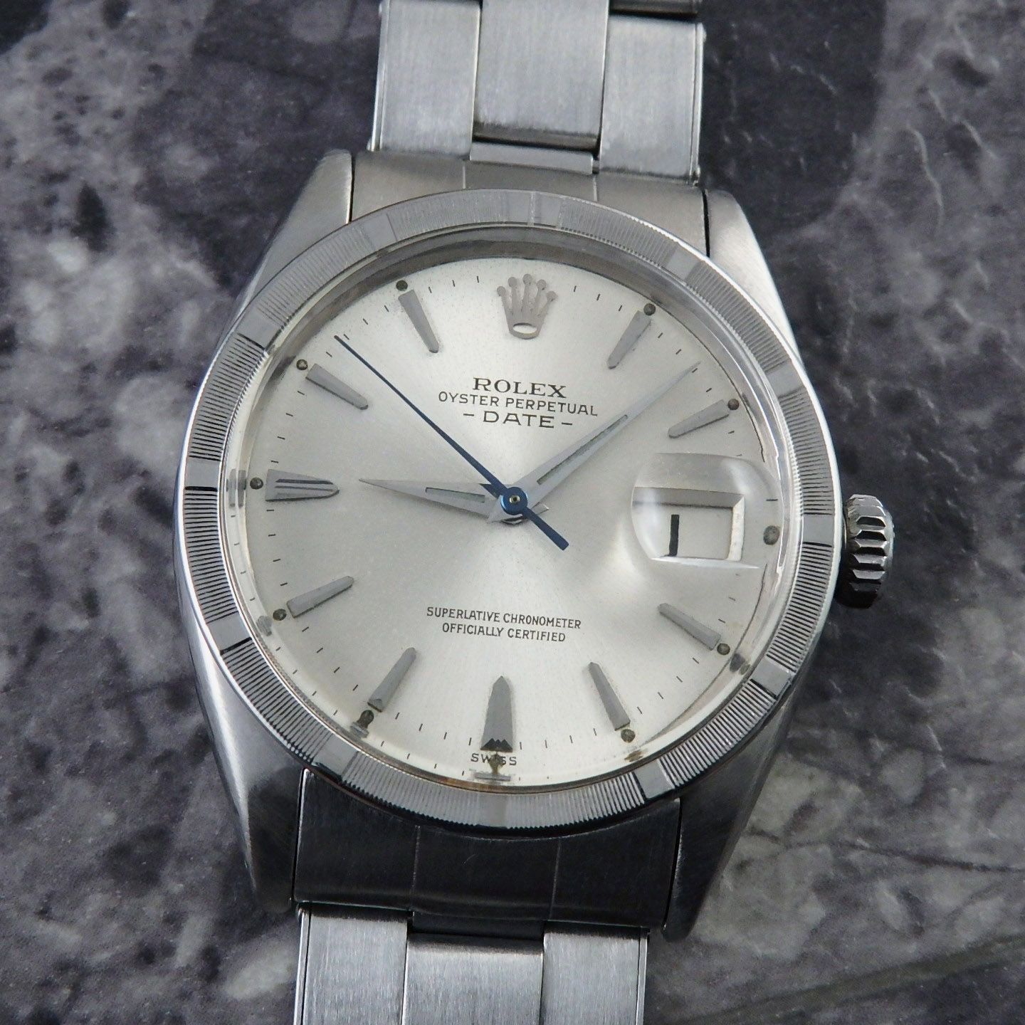 Rakuten - ロレックス オイスターパーペチュアルデイト Ref.1501 希少 ドルフィンハンド バタフライローター ブルースティールセコンド リベットブレス ROLEX 1961年 ヴィンテージ アンティーク腕時計 自動巻