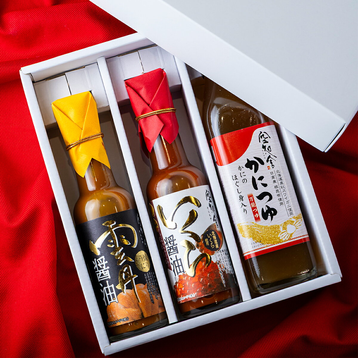 Rakuten - かにつゆ・醤油セット（空知舎のかにつゆ 300ml・空知舎のいくら醤油 150ml・空知舎の雲丹醤油 150ml） ギフト箱入
