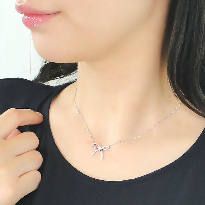pt900【0.2ct】ダイヤモンド リボン ネックレスりぼん ネックレス ペンダント ダイ...
