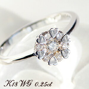 k18WG/PG/YG 【0.25ct】ダイヤ ハート爪リング送料無料 代引手数料無料 品質保証書 K18 18金 ホワイトゴールド ピンクゴールド　イエローゴールド 人気 ダイヤリング ダイヤモンド 可愛い エレガント 4月誕生石 プレゼント レディース ジュエリー 指輪 ダイア