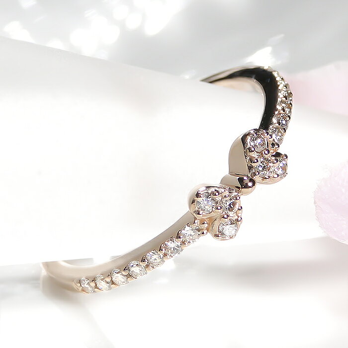 K18YG/PG/WG【0.2ct】りぼんモチーフ ダイヤモンド リング ジュエリー アクセサリー レディース 指輪 リング ダイヤモンド ダイヤ ホワイトゴールド イエローゴールド ピンクゴールド K18YG K18PG K18WG 4月誕生石 りぼん リボン リボンモチーフの商品画像 2