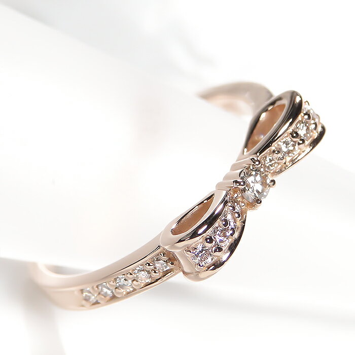k18YG/WG/PG【0.2ct】ダイヤモンド リボン リングK18 ゴールド リボンモチーフ リ...