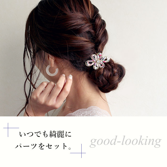 【期間限定☆ヘアフック800円+税均一☆】シフォンリボンフラワーモチーフヘアフック ポニーフック　ヘアポニー ヘアカフス ヘアゴム アクセ ヘアアクセ ヘアクリップ オーガンジー プレゼント ヘアゴム付 ※一部地域送料別途。