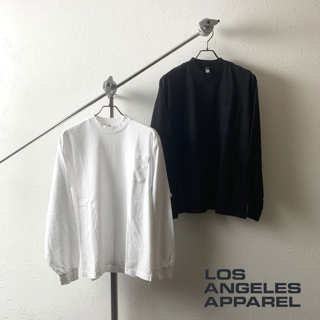 LOS ANGELES APPAREL（ロサンゼルスアパレル）長袖 ポケット クルー Tシャツ 6.5オンストップス シャツ インナー メンズ 男性 ロンT 無地 コットン 送料無料