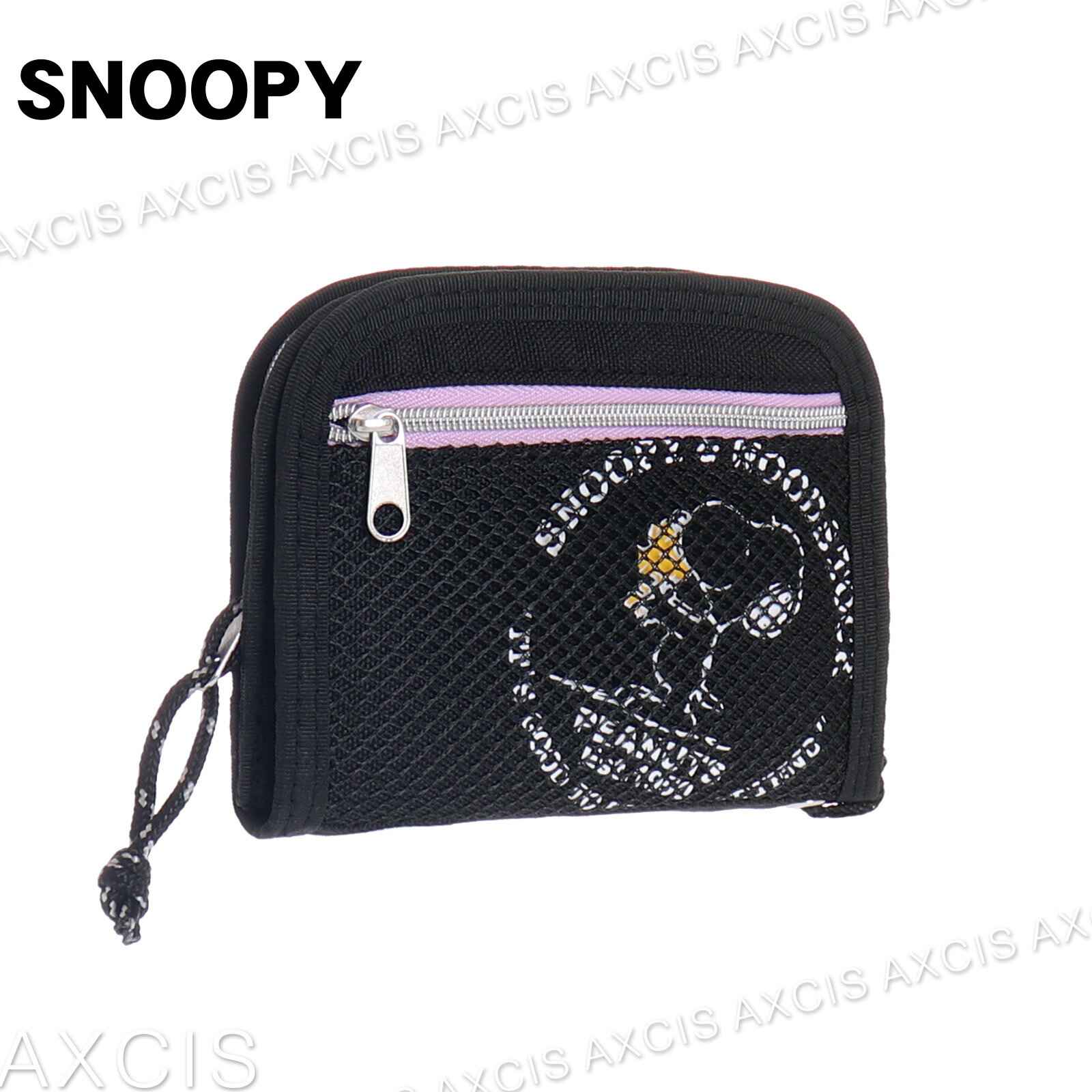 ▲SNOOPY ポリサークルロゴラウンドファスナー二つ折り財布