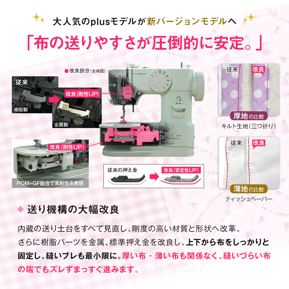 孫につくる、わたしにやさしいミシン +plus プラス YS-10 YS-21 ミシン アックスヤマザキ 電動ミシン コンパクトミシン 初心者 おすすめ シンプル かんたん 簡単 ミシン本体 ハンディミシン axe-10000458 ミシンのお店 アックスヤマザキ サンプル画像2