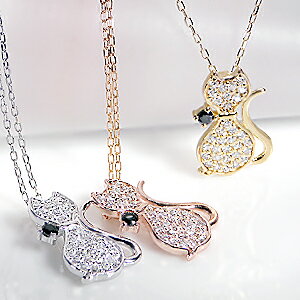 K18WG/YG/PG ダイヤモンド ねこ ネックレス ダイヤネックレス ダイア ペンダント ダイヤモンド ネックレス 猫 動物 cat 18金 ブラックダイヤ...