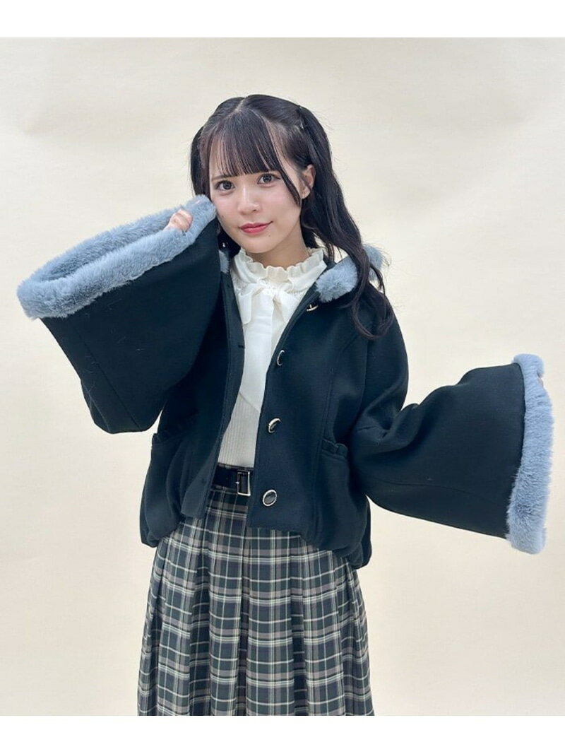 【SALE／18%OFF】ベルスリーブフード付コート axes femme POETIQUE アクシーズファム ジャケット・アウター ピーコート ホワイト パープル ブラック【RBA_E】【送料無料】[Rakuten Fashion]