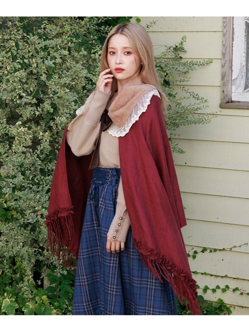 ファーティペット付きストール axes femme アクシーズファム ファッション雑貨 マフラー・ストール・ネックウォーマー ベージュ ワインレッド【送料無料】[Rakuten Fashion]