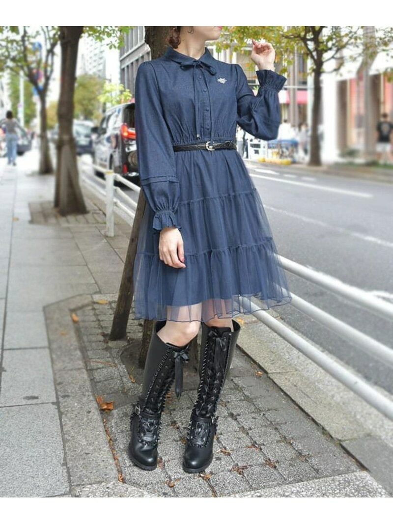 胸刺繍デニム*チュールワンピースa...