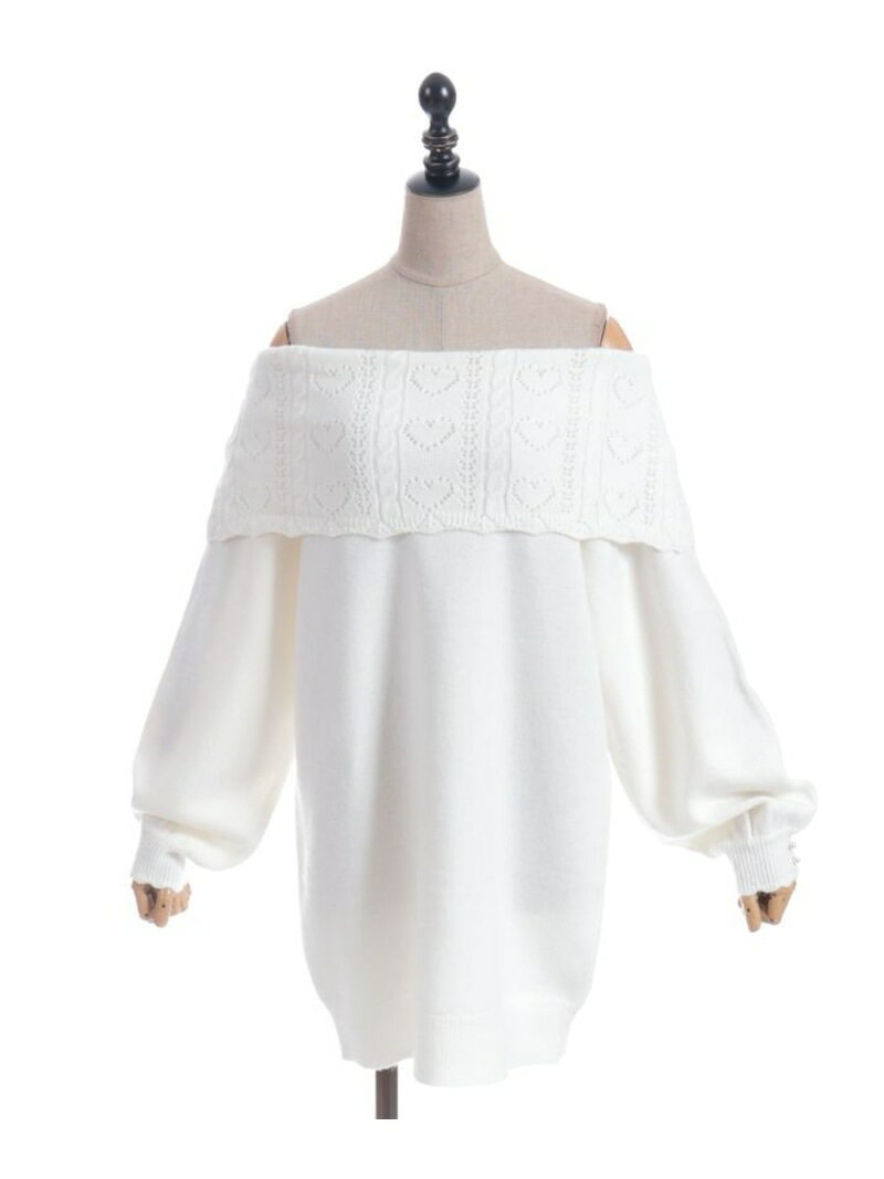 ハート*ケーブル柄チュニワンピース axes femme POETIQUE アクシーズファム ワンピース・ドレス チュニック ホワイト グリーン【送料無料】[Rakuten Fashion]