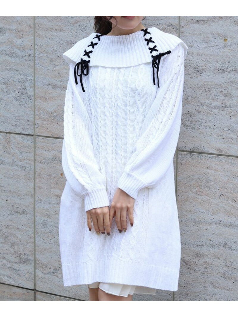 レースアップニットチュニック axes femme アクシーズファム ワンピース・ドレス チュニック ピンク ホ..