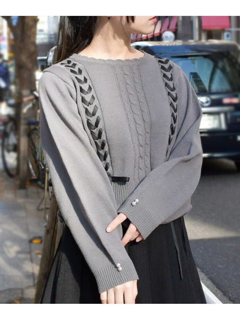 レースアップニットプルオーバー axes femme アクシーズファム トップス ニット ベージュ ピンク グレー[Rakuten Fashion]のサムネイル