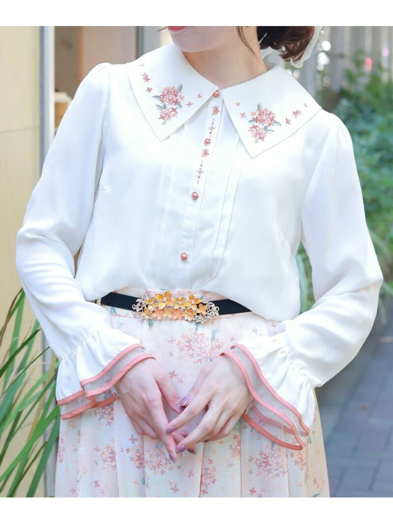 【SALE／30%OFF】金木犀刺繍襟ブラウス axes femme アクシーズファム トップス シャツ・ブラウス パープル ベージュ【RBA_E】[Rakuten Fashion]