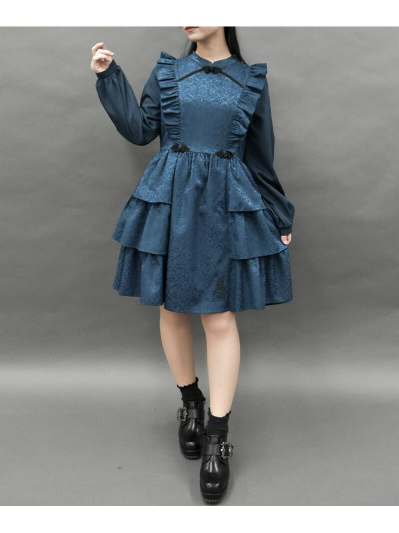 バタフライ刺繍チャイナ釦ワンピース axes femme POETIQUE アクシーズファム ワンピース・ドレス ワンピース ブラック ブルー【送料無料】[Rakuten Fashion]のサムネイル