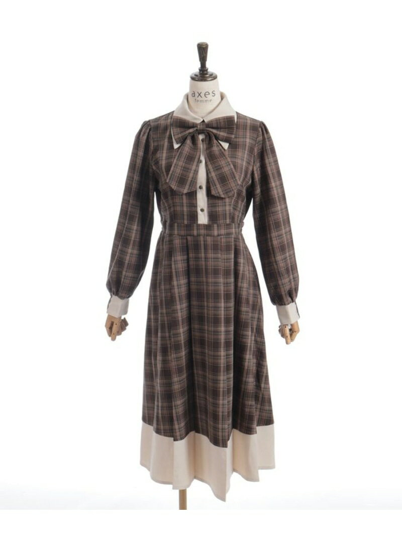 バイカラーチェックワンピース axes femme アクシーズファム ワンピース・ドレス ワンピース グリーン ブラウン【送料無料】[Rakuten Fashion]