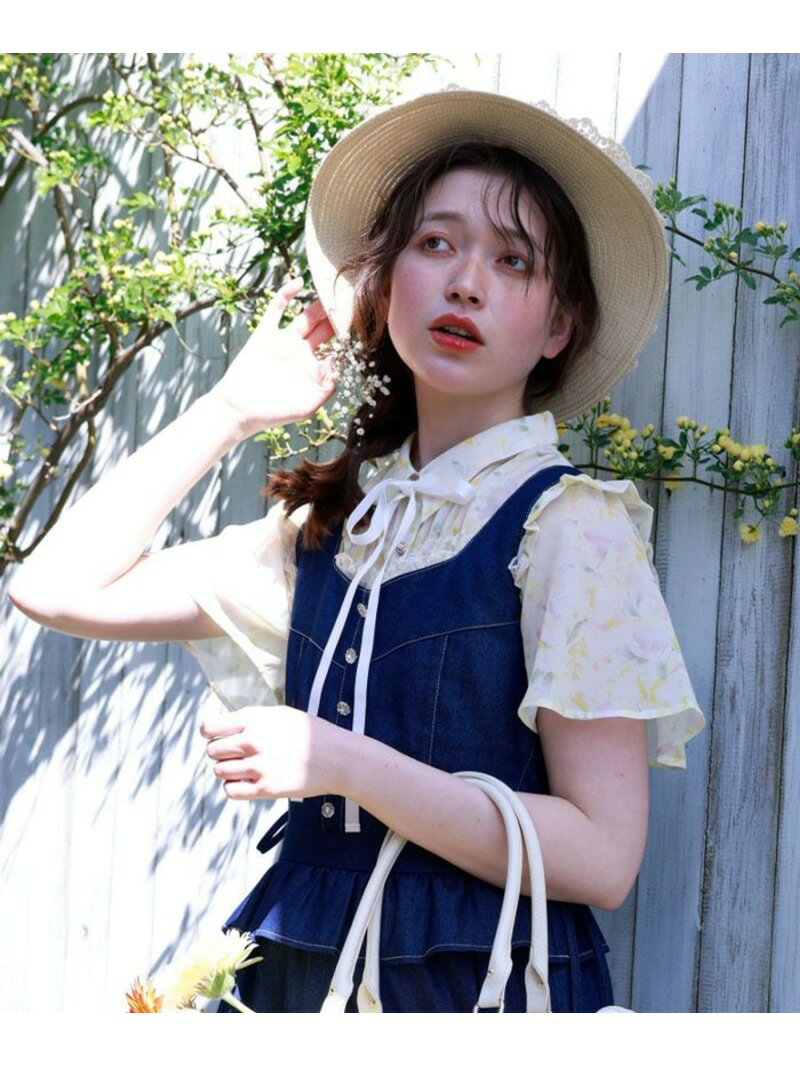 花柄フリルシアーブラウス axes femme アクシーズファム トップス シャツ・ブラウス ピンク イエロー ホワイト【送料無料】[Rakuten Fashion]
