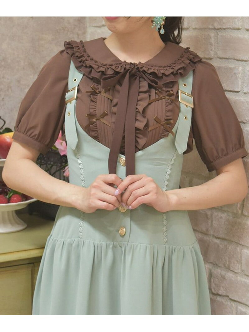 リボンフリル半袖ブラウス axes femme POETIQUE アクシーズファム トップス シャツ・ブラウス ベージュ..