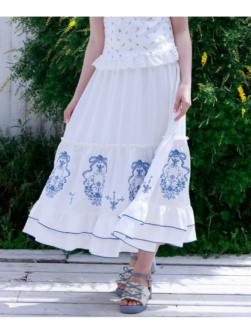 【SALE／13%OFF】リボン*ブーケ刺繍スカート axes femme アクシーズファム スカート その他のスカート ホワイト グレー【RBA_E】【送料無料】[Rakuten Fashion]