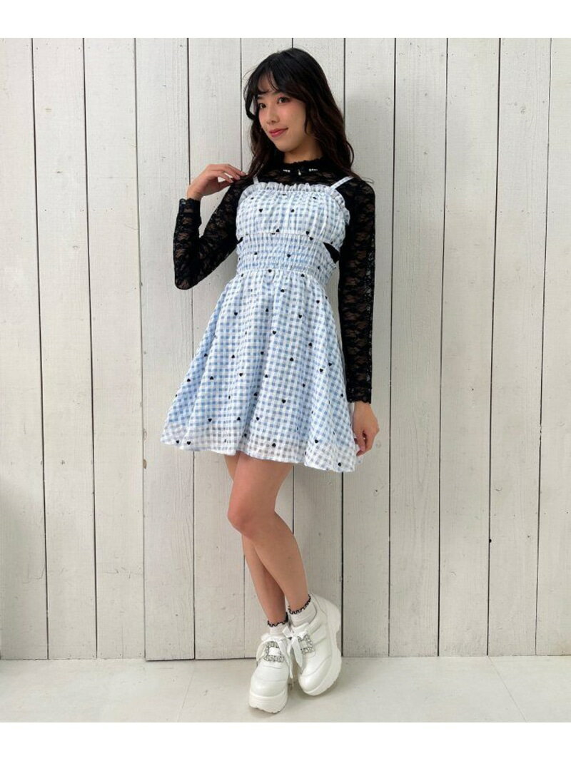 ハートドット刺繍ギンガムワンピース...
