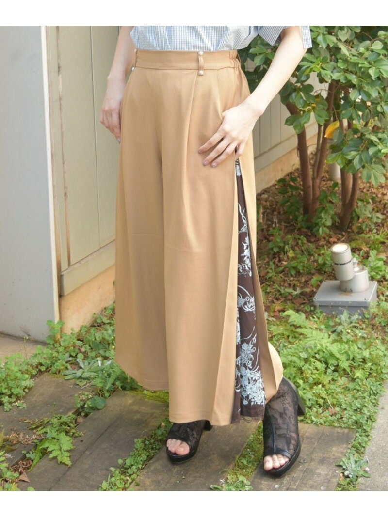 オーナメント柄切替ワイドパンツ axes femme アクシーズファム パンツ その他のパンツ グリーン ブラウン【送料無料】[Rakuten Fashion]