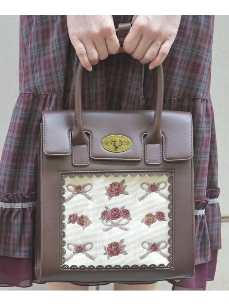 【SALE／20%OFF】ローズ*リボン刺繍バッグ axes femme アクシーズファム バッグ ボストンバッグ ブラウン【RBA_E】【送料無料】[Rakuten Fashion]