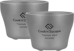 【P5倍大還元】COOK'N'ESCAPE お猪口 チタン 二重層 45ml おちょこ ミニカップ 酒器 ダブルウォール 超軽量 屋外 キャンプ チタンカンフー ティーカップ ギフト日本酒 食器 2個