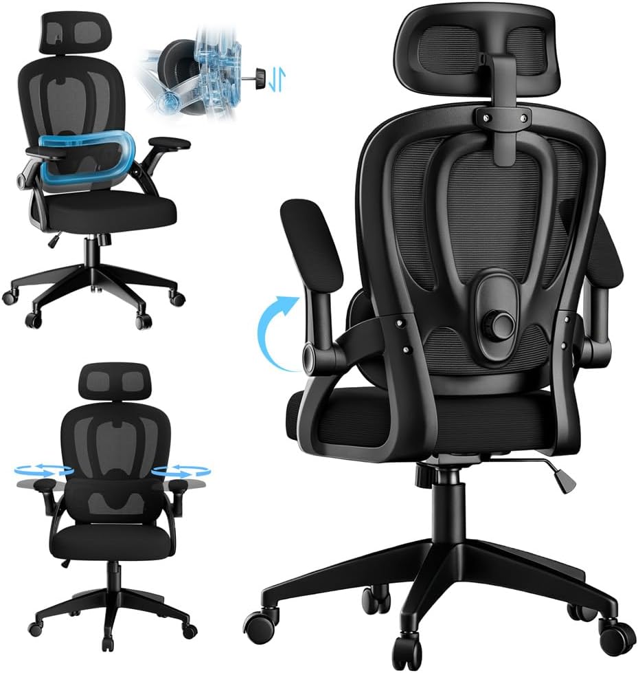 メッシュオフィスチェア 人間工学 腰痛対策 進化型ランバーサポート 120° 回転ヘッドレスト 360° 跳ね上げアームレスト ロッキングリクライニング 無段階昇降 4 層高反発座面 通気性抜群 省スペース 静音キャスター 高耐久 在宅ワーク・ゲーミング・ コンパクトおしゃれ