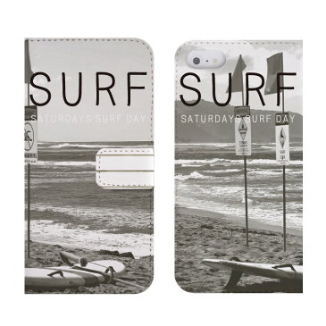 AQUOS SERIE SHL25ケース 手帳型 (ML) 送料無料 SURF サーフ モノクロSATURDAYS SURF DAY 夏 太陽 夕焼け グレー ブラック ホワイト オシャレ デザイン