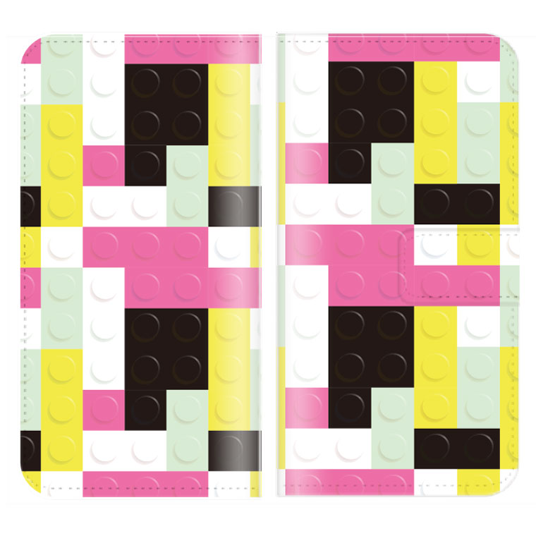 AQUOS SH-M01 ケース 手帳型 (M) 送料無料 ブロック デザイン カラフル 幾何学模様 アート 模様 レインボー レゴ おもちゃ 玩具 キッズ