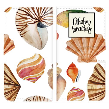 MONO MO-01J ケース 手帳型 (ML) 送料無料 ALOHA Beaches ハワイアン イラスト SUMMER サマー BEACH ビーチ 夏 スターフィッシュ 貝がら Flower パイナップル ヤシの木 Palm tree