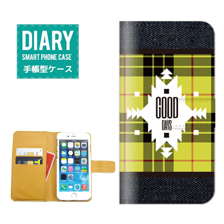 AQUOS ZETA SH-03Gケース 手帳型 (L) 送料無料 チェック柄 デニム デザイン GOOD DAYS Denim チェック アメカジ オシャレ ブラウン ブルー ピンク グリーン レッド