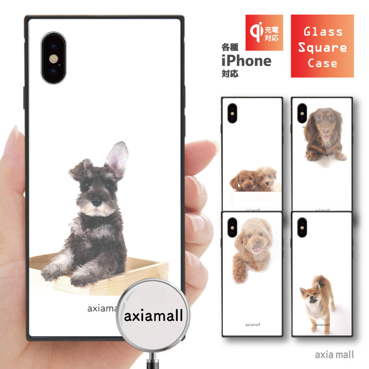 ガラスケース スクエア iPhone15 iPhone14 Pro Max iPhone13 mini Pro iPhone12 iPhone11 iPhone SE SE2 SE3 ケース スマホケース ガラス 9H 強化ガラス 背面ガラス 耐衝撃 犬 dog シュナウザー 柴犬 ポメラニアン 愛犬 文字入れ