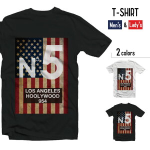 Tシャツ メンズ 半袖 レディース 半袖 おしゃれ ブラック ホワイト N°5 アメリカ 国旗 USA LOS ANGELS HOLLYWOOD 954 ロサンゼルス ハリウッド アニマル