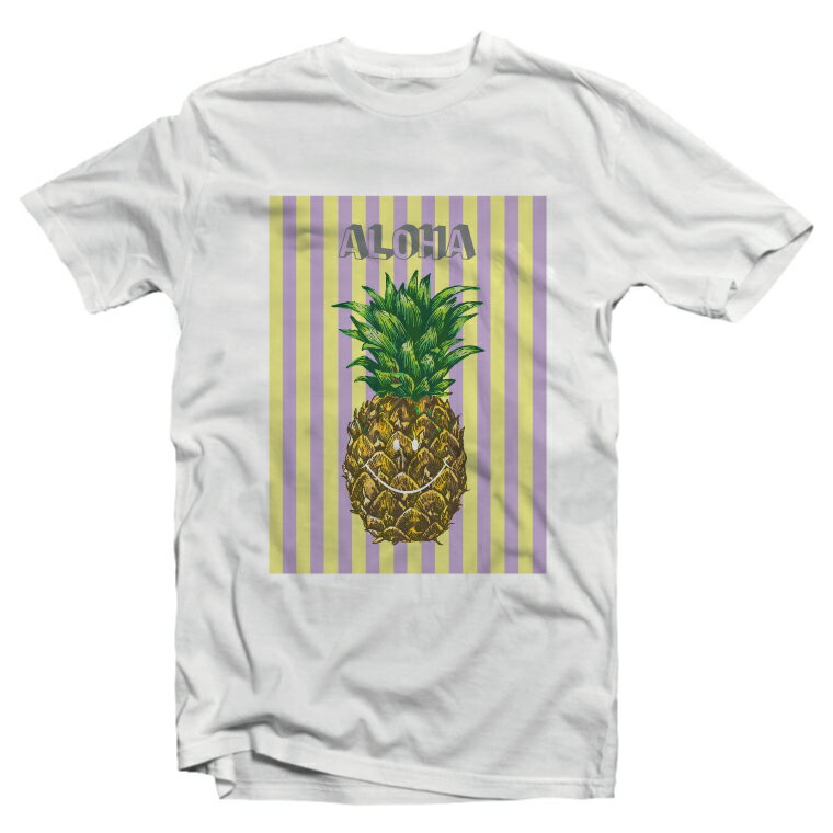 Tシャツ メンズ 半袖 レディース 半袖 おしゃれ ブラック ホワイト パイナップル ALOHA 果物 フルーツ