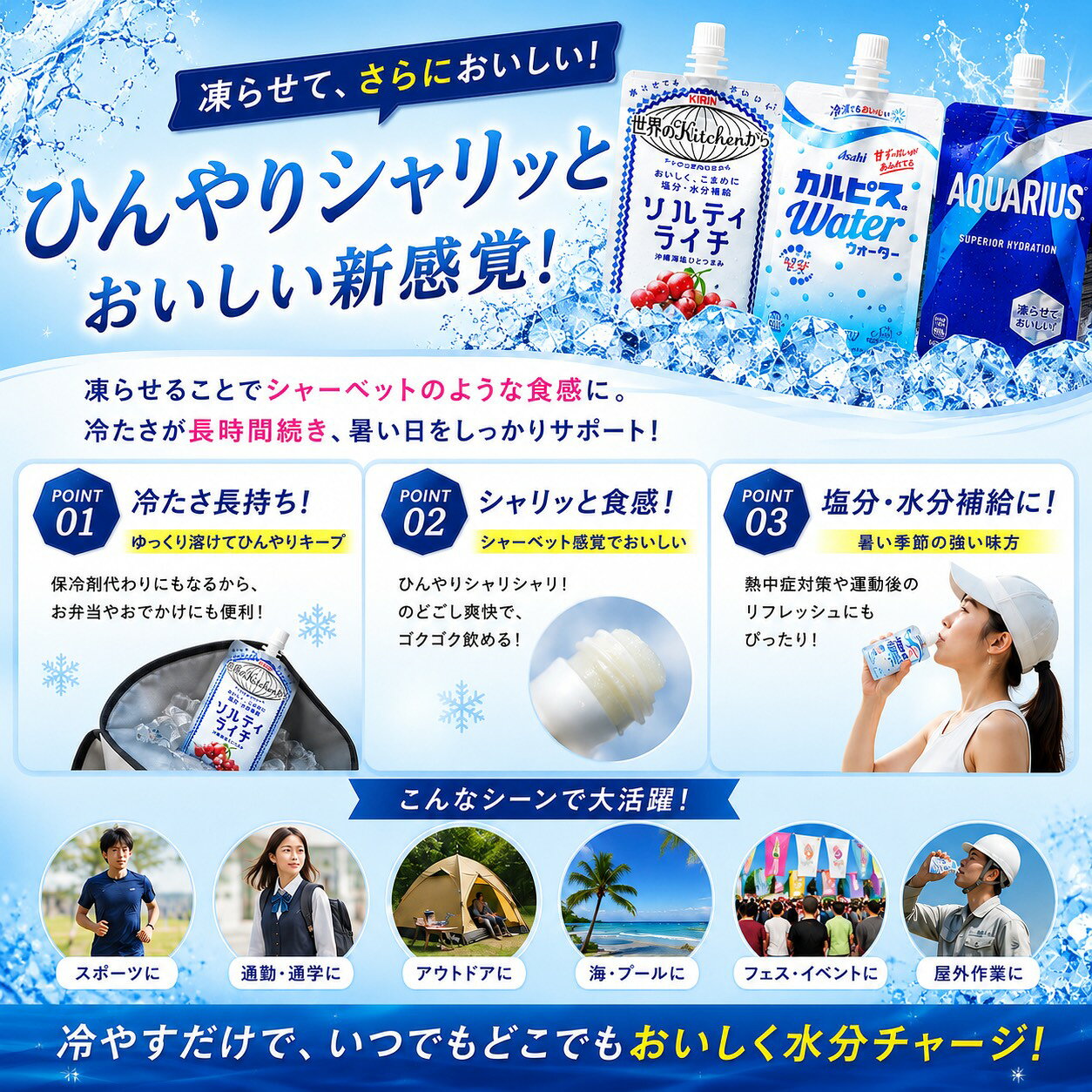 ソルティライチ カルピス アクエリアス パウチ 3種セット