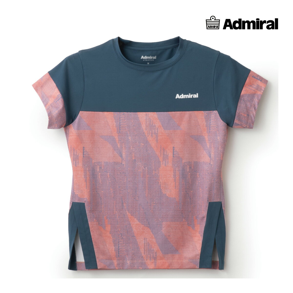 【ポスト投函対応】ADMIRAL　レディース　メインブロックグラフィックTEE　ATLA501-030　2025SS　ネイビー　吸水速乾　ストレッチ　アドミラル　WOMEN　テニスウェア　バドミントン　ソフトテニス