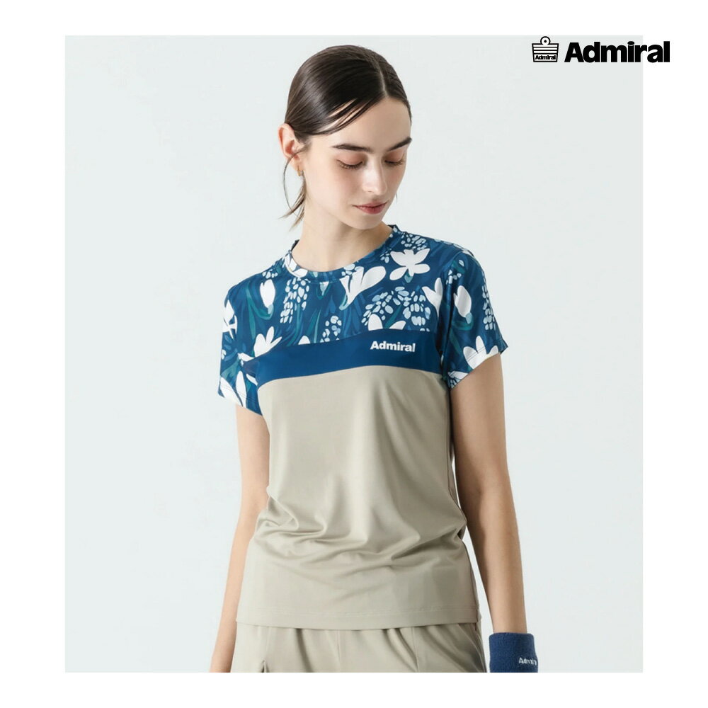 【20日0時～24H限定★ショップP最大10倍】ADMIRAL レディース フロントライングラフィックTEE ATLA532-029 2025FW ベージュ 吸水速乾 UVカット ストレッチ アドミラル WOMEN テニスウェア バドミントン ソフトテニス