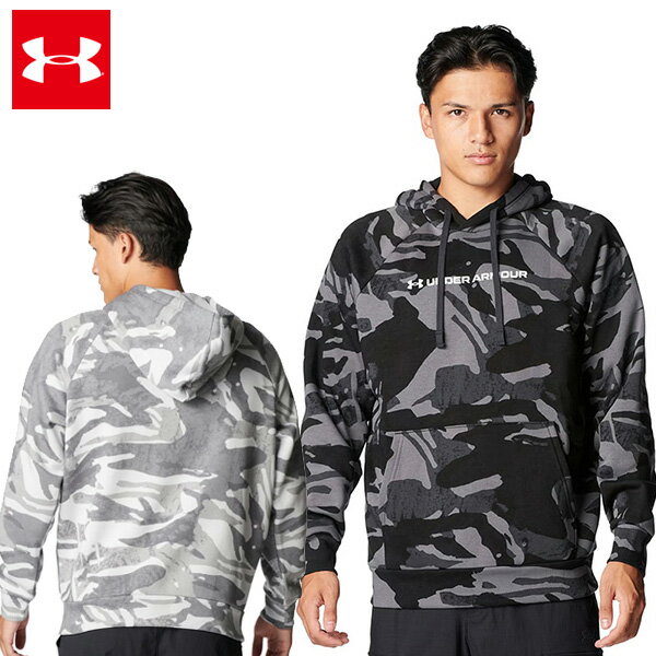 アンダーアーマー UAライバルフリース オールオーバー プリント フーディ メンズ 25FW ブラック グレー (6003957) トレーニング スポーツ ジム 運動 アウトドア ウォームアップ パーカー UNDER ARMOUR