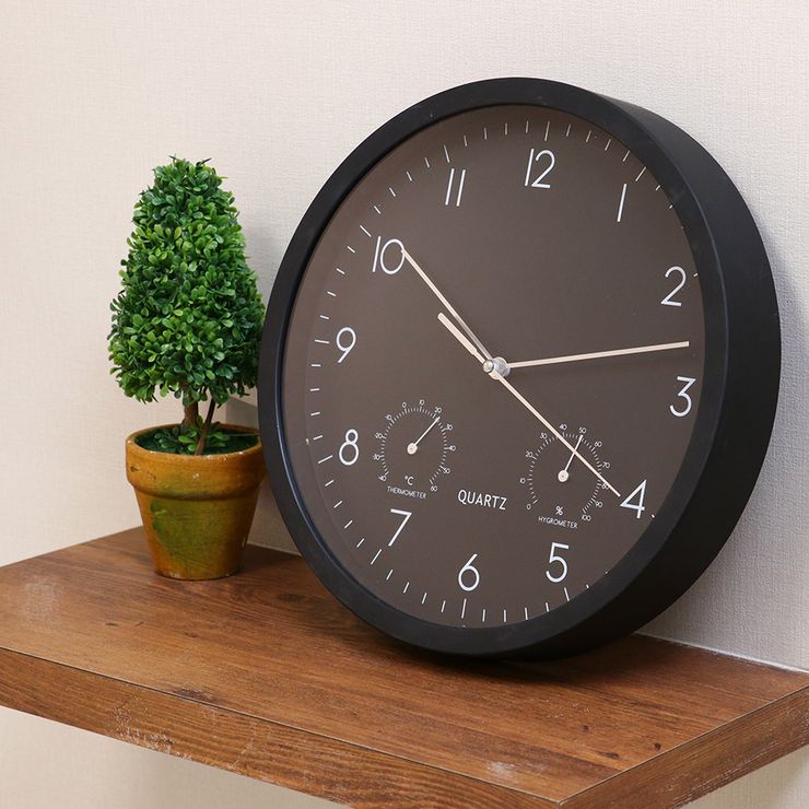 【メーカー直送】 不二貿易 掛時計温湿度計付 ベゼル Φ25cm BK EG6910ATH-YP21 26333 KNS [2]