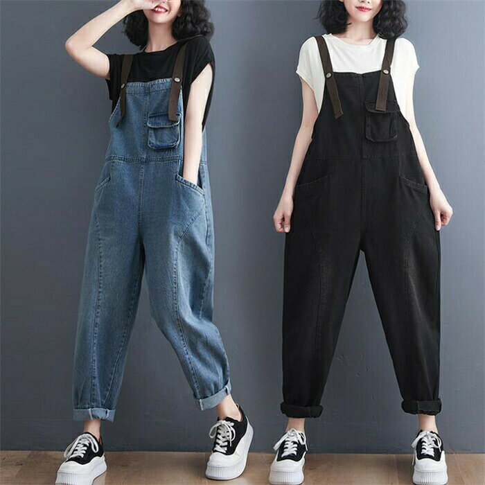 Rakuten - デニム サロペット パンツ オーバーオール ボトムス レディース オールインワン パンツ ストレッチ ゆったり 体型カバー 可愛い 綺麗め カジュアル 秋新作 大人可愛い オシャレ送料無料！