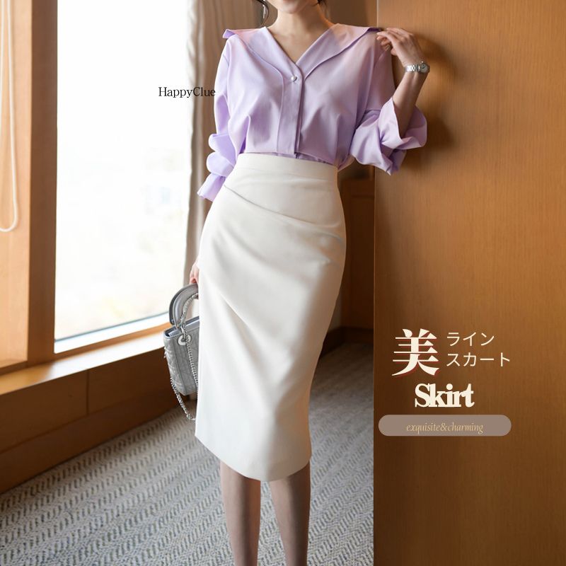 タイトスカート スリット ひざ丈 スカート きれいめ 春 夏 秋 レディース スカート タイト 面接 仕事用 膝丈 ミディアム丈 ハイウエスト 30代 40代 ママ 母親 卒業式 入学式 OL オフィス ビジネス 通勤 事務服 無地 おしゃれ ホワイト 白 ブラック 黒 ブルー 青 ayaballoonstore-10013107 AYABalloon パッケージ画像