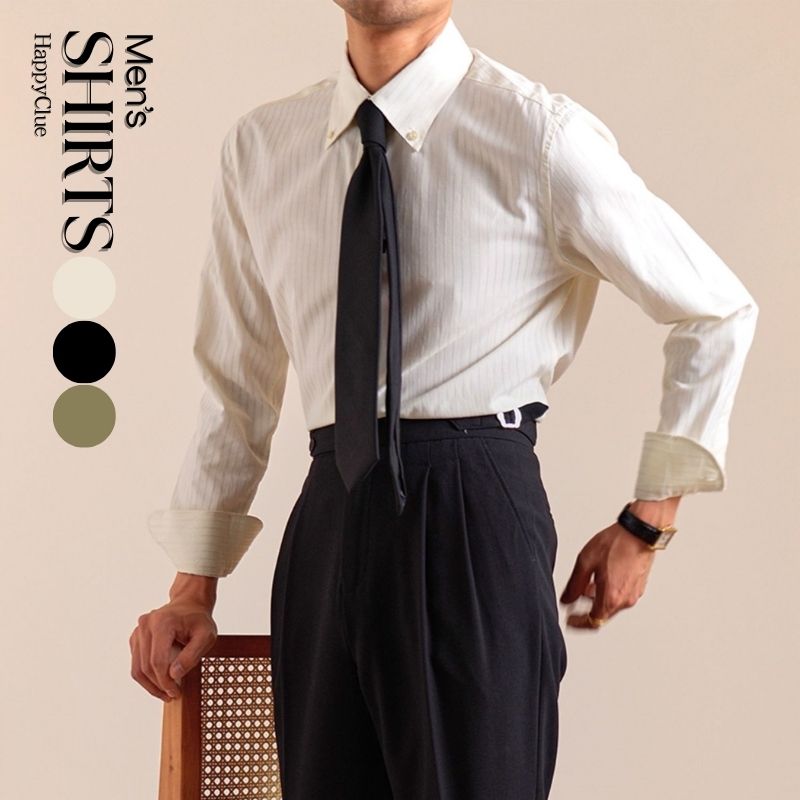 Other - ワイシャツ Yシャツ 上品 ボタンダウンシャツ メンズシャツ 長袖 形態安定 カッターシャツ 制服 シャツ メンズ ビジネス 紳士 フォーマル 結婚式 ドレスシャツ ストライプ ビジネスシャツ 男性用 オールシーズン 通勤 オフィス 父の日 大きいサイズ ブラウン 緑 黒 杏色