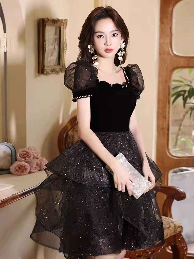 Miễn phí vận chuyển Lời mời Tiệc sang trọng Chiều dài ngắn Công chúa Dòng Quần áo Piano Buổi hòa nhạc Thanh lịch Trang trọng Nữ tính Cô gái trẻ Buổi hòa nhạc Piano Đám cưới Cô dâu Trang phục sân khấu Kích thước lớn Cuộc thi Dạ hội Tiệc cuối năm Đen XS S M L XL XXL - 2